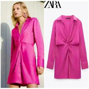Zara Pink Twist Front LongSleeved Dress Womens‎ Sz XS